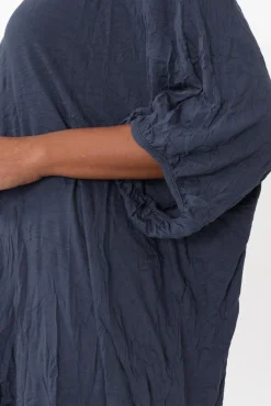 Cotton Tops<Cotton Village Agnes Navy Crinkle Cotton Hi Lo Top