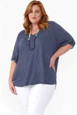 Cotton Tops<Cotton Village Agnes Navy Crinkle Cotton Hi Lo Top