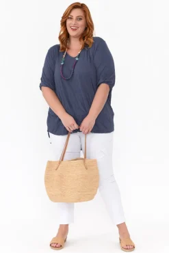 Cotton Tops<Cotton Village Agnes Navy Crinkle Cotton Hi Lo Top