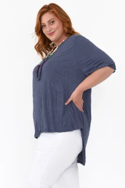 Cotton Tops<Cotton Village Agnes Navy Crinkle Cotton Hi Lo Top