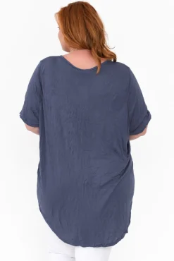 Cotton Tops<Cotton Village Agnes Navy Crinkle Cotton Hi Lo Top