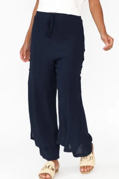 Pants<La Mode Aida Navy Cotton Blend Layered Pant