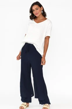 Pants<La Mode Aida Navy Cotton Blend Layered Pant
