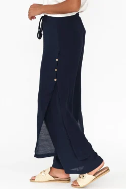 Pants<La Mode Aida Navy Cotton Blend Layered Pant