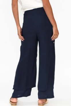 Pants<La Mode Aida Navy Cotton Blend Layered Pant