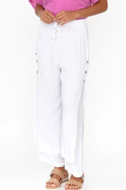 Pants<La Mode Aida White Cotton Blend Layered Pant