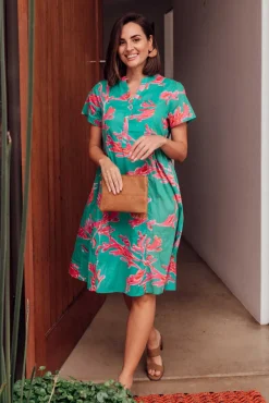 Cotton Dresses<Mozaic Airlie Turquoise Coral Cotton Dress