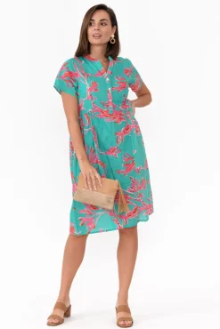 Cotton Dresses<Mozaic Airlie Turquoise Coral Cotton Dress