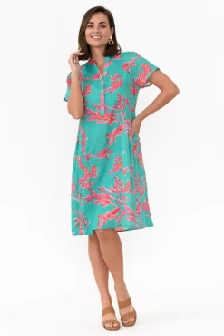 Cotton Dresses<Mozaic Airlie Turquoise Coral Cotton Dress