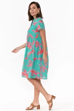 Cotton Dresses<Mozaic Airlie Turquoise Coral Cotton Dress