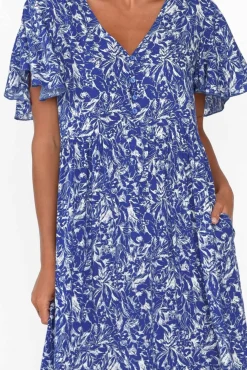 Midi Dresses<New U Collection Akira Blue Blossom Button Tier Dress