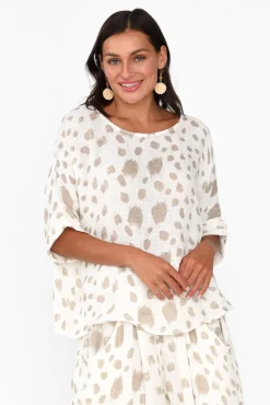 Linen Tops<Imagine Akoni Beige Spot Linen Top