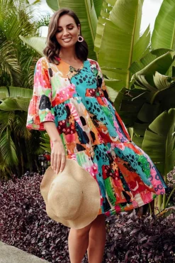 Cotton Dresses<Orientique Alanya Pink Abstract Organic Cotton Dress