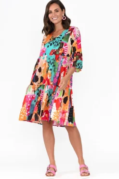 Cotton Dresses<Orientique Alanya Pink Abstract Organic Cotton Dress