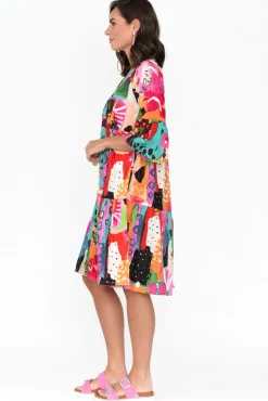 Cotton Dresses<Orientique Alanya Pink Abstract Organic Cotton Dress