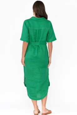 Linen Dresses<Label of Love Alaska Green Linen Shirt Dress