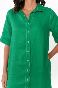 Linen Dresses<Label of Love Alaska Green Linen Shirt Dress