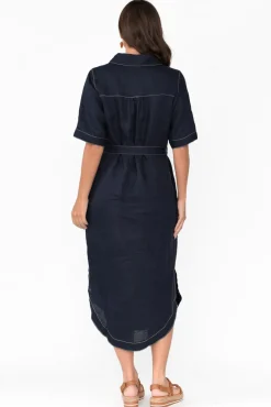 Linen Dresses<Label of Love Alaska Navy Linen Shirt Dress