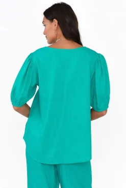 Linen Tops<Betty Basics Alba Teal Linen Blend Blouse Top