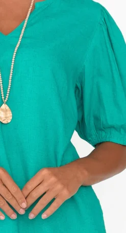 Linen Tops<Betty Basics Alba Teal Linen Blend Blouse Top