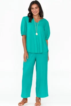 Linen Tops<Betty Basics Alba Teal Linen Blend Blouse Top