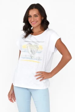 Cotton Tops<Cafe Latte Alberta Yellow Cotton Sequin Tee