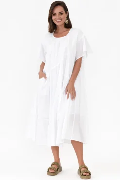 Cotton Dresses<Tirelli Alena White Angle Tier Cotton Dress