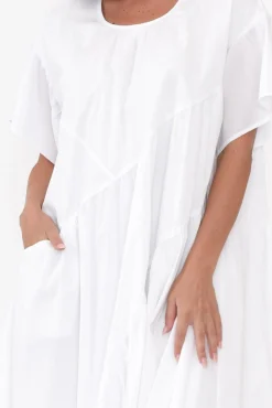 Cotton Dresses<Tirelli Alena White Angle Tier Cotton Dress