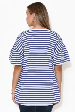 Cotton Tops<Betty Basics Alessia Blue Stripe Cotton Frill Top