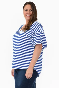 Cotton Tops<Betty Basics Alessia Blue Stripe Cotton Frill Top