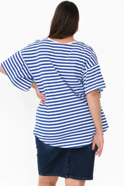 Cotton Tops<Betty Basics Alessia Blue Stripe Cotton Frill Top