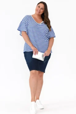 Cotton Tops<Betty Basics Alessia Blue Stripe Cotton Frill Top