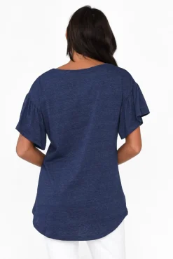 Cotton Tops<Betty Basics Alessia Navy Cotton Blend Frill Top