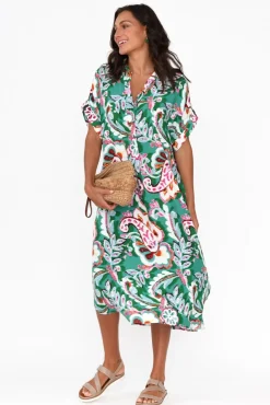 Midi Dresses<Willow Tree Aletta Green Garden Collared Dress