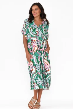 Midi Dresses<Willow Tree Aletta Green Garden Collared Dress