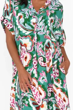 Midi Dresses<Willow Tree Aletta Green Garden Collared Dress