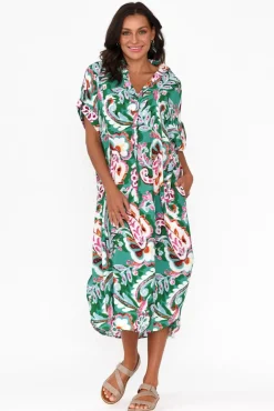 Midi Dresses<Willow Tree Aletta Green Garden Collared Dress