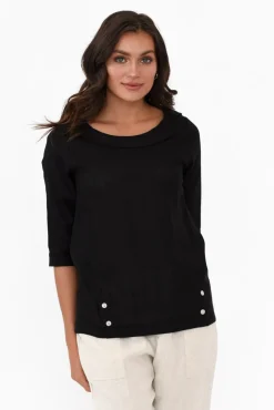 Linen Tops<Hourglass Alex Black Linen Cotton Collared Top