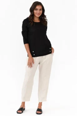 Linen Tops<Hourglass Alex Black Linen Cotton Collared Top