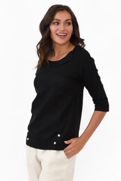 Linen Tops<Hourglass Alex Black Linen Cotton Collared Top