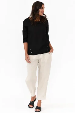 Linen Tops<Hourglass Alex Black Linen Cotton Collared Top