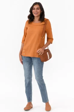 Linen Tops<Hourglass Alex Orange Linen Cotton Collared Top