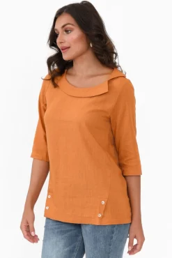 Linen Tops<Hourglass Alex Orange Linen Cotton Collared Top