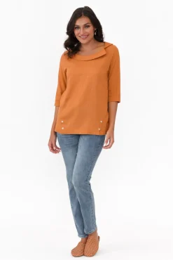 Linen Tops<Hourglass Alex Orange Linen Cotton Collared Top