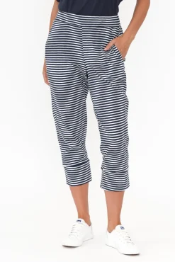 Pants<Betty Basics Alexia Navy Stripe Cotton Cropped Jogger Pant