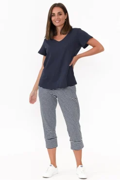 Pants<Betty Basics Alexia Navy Stripe Cotton Cropped Jogger Pant