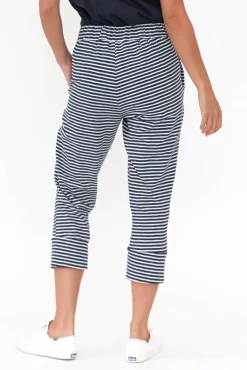 Pants<Betty Basics Alexia Navy Stripe Cotton Cropped Jogger Pant