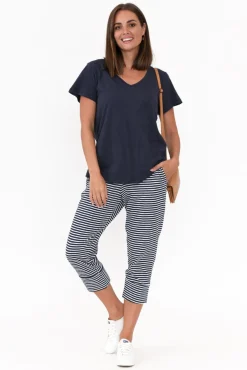 Pants<Betty Basics Alexia Navy Stripe Cotton Cropped Jogger Pant