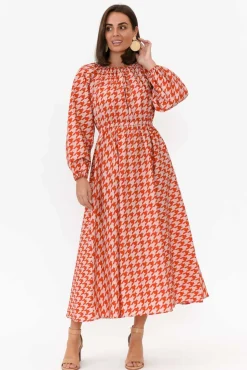 Cotton Dresses<Dear Sutton Alexis Red Houndstooth Cotton Poplin Dress