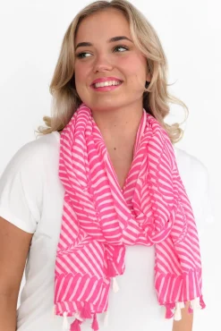 Scarves<Enhance Alize Pink Geometric Scarf